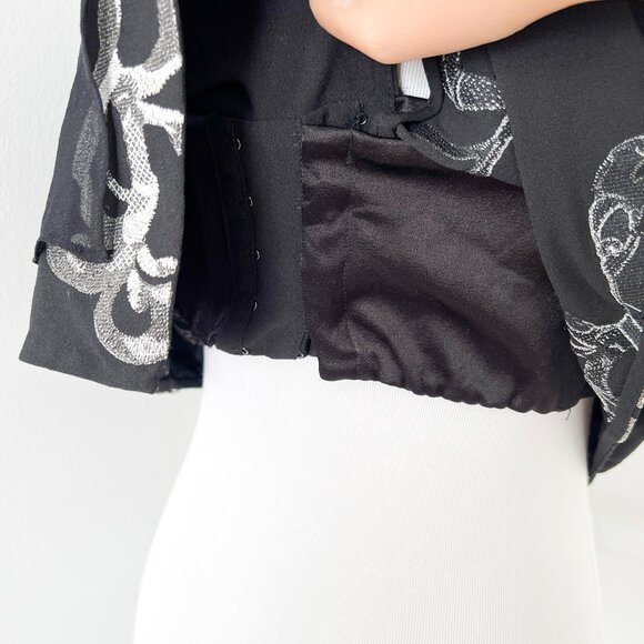 3.1 Phillip Lim Black & Silver Embroidered Silk Overlay Cropped Top Blouse - Picture 6 of 6